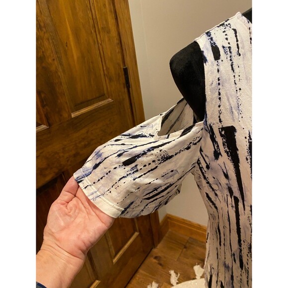 Womens Blouse ? Medium Navy Pattern Top Cold Shoulder + Stretch Short Sleeve - Picture 3 of 9